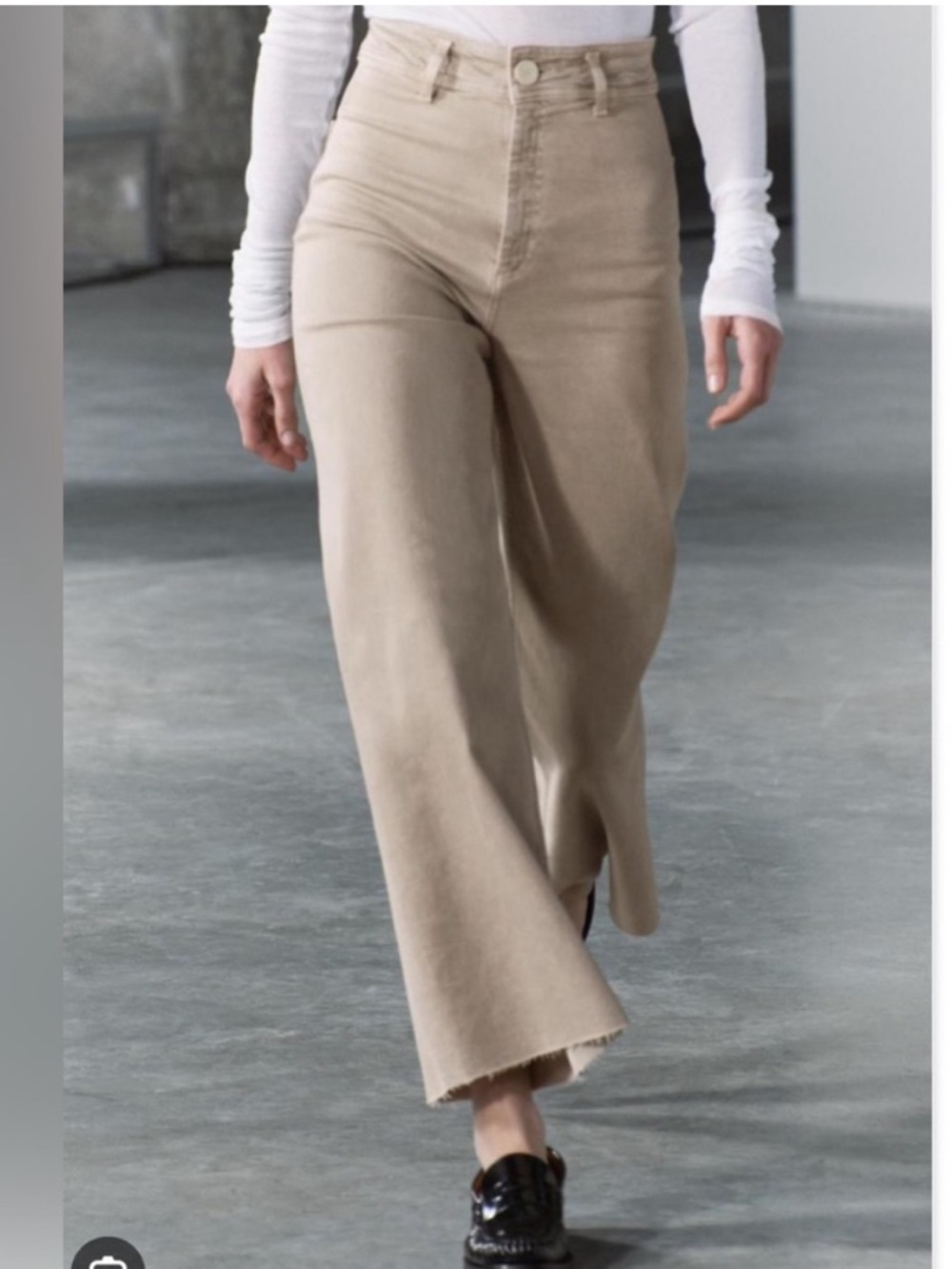 Zara High-Waist‎ The Marine Straight Wide Leg Khaki Cotton Pants